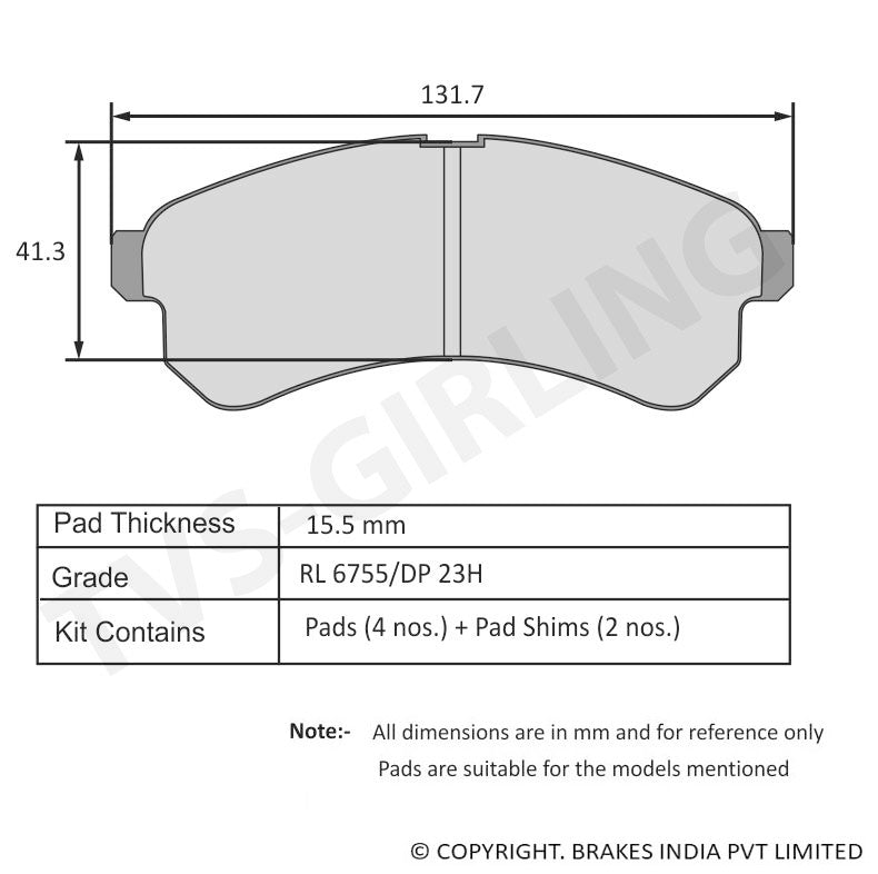 TVS Apache Brake Pad TML MANZA / VISTA DIESEL / TCIC 29932344