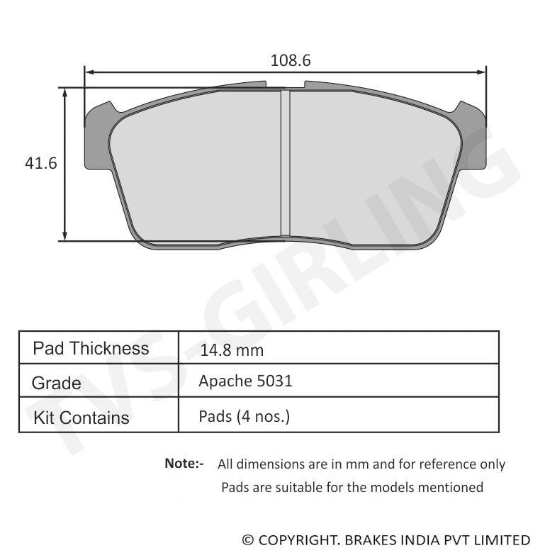 TVS Apache Brake Pad MARUTI A STAR , EECO , VERSA 29932587 – Mark TVS Apache Brake Pad MARUTI A STAR , EECO , VERSA 29932587 – Mark