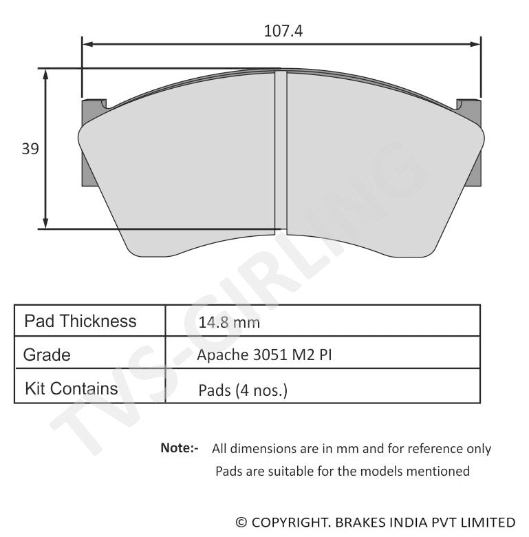 TVS Apache Brake Pad TML ACE / ACE MAGIC 29932629 – Mark-1 estore