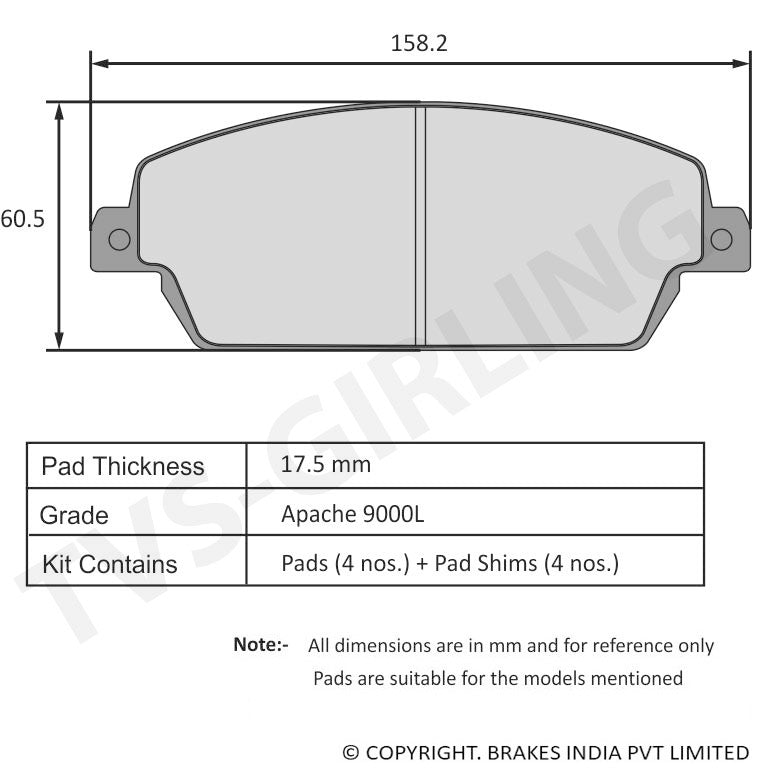 TVS Apache Brake Pad MAHINDRA XUV 500 FRONT 29932630 HiPer Ceramic Di