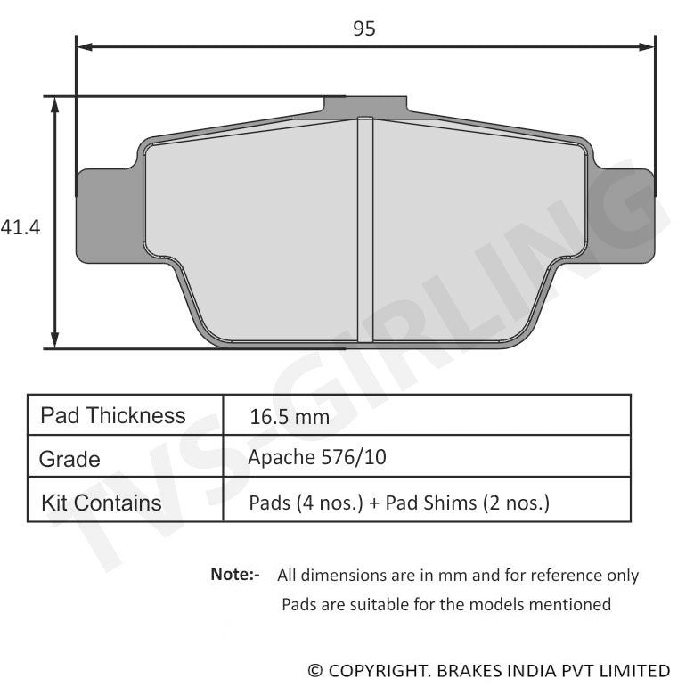 TVS Apache Brake Pad MAHINDRA XUV 500 REAR 29932890 Mark1 estore