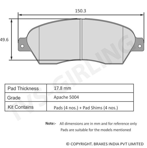 TVS Apache Brake Pad MAHINDRA SCORPIO ( CRDE Engine ) 29932374