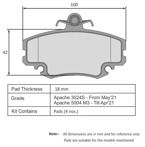 TVS Apache Brake Pad MAHINDRA 	VERITO DIESEL / LOGAN DIESEL 29932511