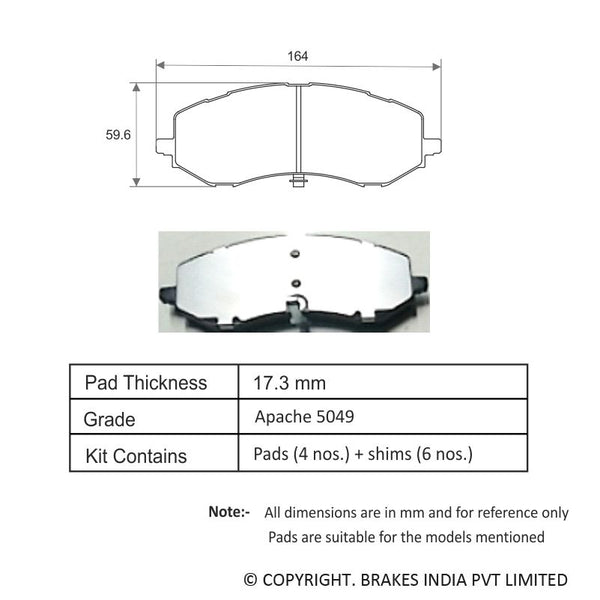 TVS Apache Brake Pad MAHINDRA SCORPIO mHawk 140HP (S7,S9,S11) 29933348