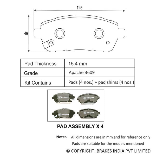 TVS Apache Brake Pad MSIL Fronx/BALENO(2022)/TKML GLANZA 2993626