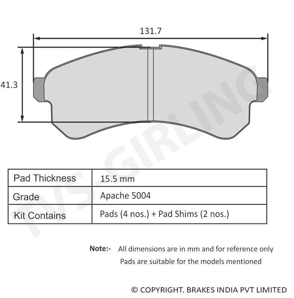 TVS Apache Brake Pad TML MANZA / VISTA DIESEL / TCIC 29932395